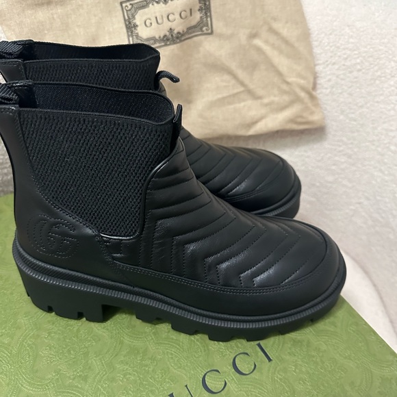 Gucci Black Quilted Leather Chelsea Lug Ankle Boots main image 3